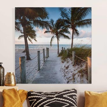 Print on canvas - Palm Trees At Boardwalk To The Ocean