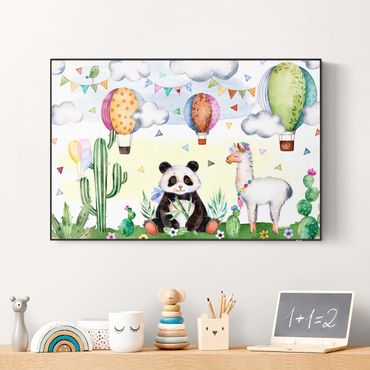 Print with acoustic tension frame system - Panda And Lama Watercolour