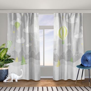 Curtain - Paris With Stars And Hot Air Balloon In Grey