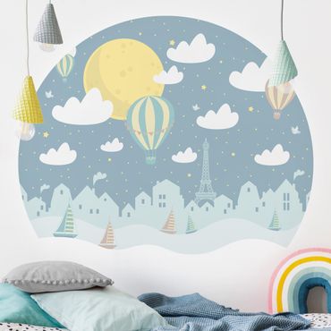 Self-adhesive round wallpaper kids - Paris With Stars And Hot Air Balloon