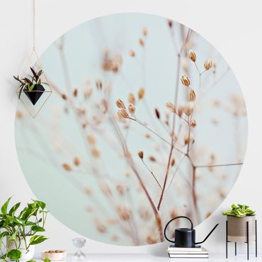 Self-adhesive round wallpaper - Pastel Buds On Wild Flower Twig