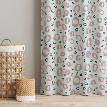 Curtain - Painted Circle Pattern - Antique Pink And Dark Jade Green