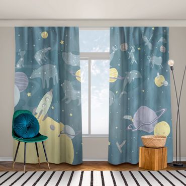 Curtain - Planets With Zodiac And Rockets