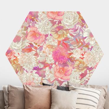 Self-adhesive hexagonal pattern wallpaper - Pink Blossom Dream With Roses