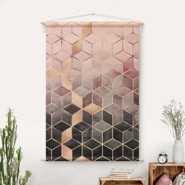 Tapestry - Pink Gray Golden Geometry