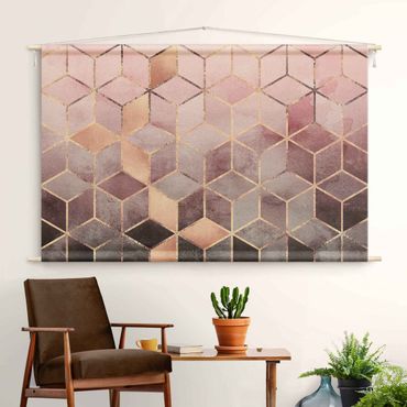 Tapestry - Pink Gray Golden Geometry