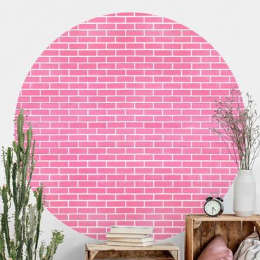 Self-adhesive round wallpaper - Pink Brick Wall