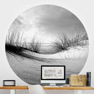 Self-adhesive round wallpaper beach - Sand Dune Black And White