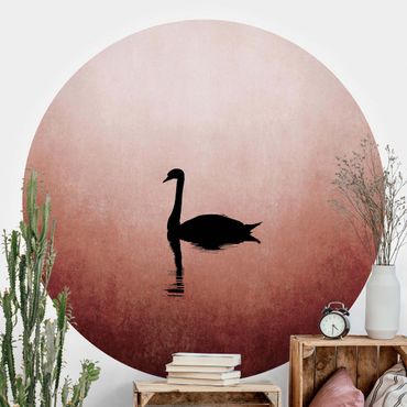 Self-adhesive round wallpaper - Swan In Sunset