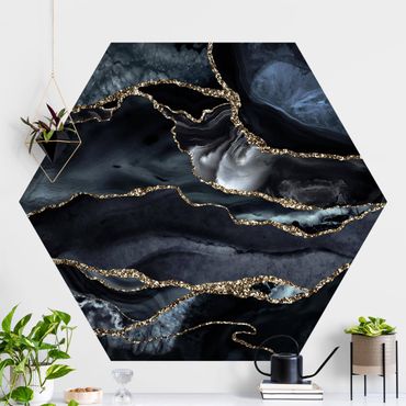 Self-adhesive hexagonal pattern wallpaper - Black With Glitter Gold
