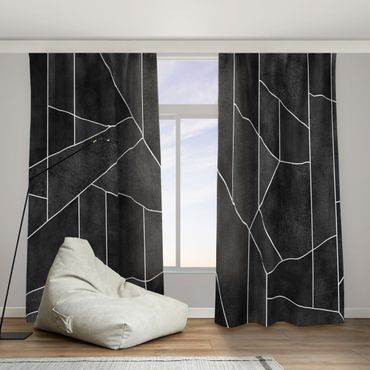 Curtain - Black And White Geometric Watercolour