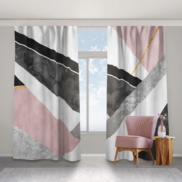 Curtain - Black And White Geometry With Gold
