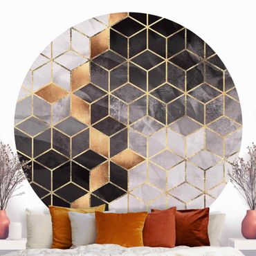 Self-adhesive round wallpaper - Black And White Golden Geometry