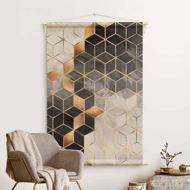 Tapestry - Black And White Golden Geometry