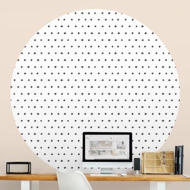 Self-adhesive round wallpaper - Black Ink Crisscross