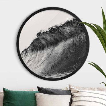 Circular framed print - Black Breaking Waves