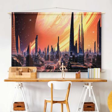 Tapestry - Sci-Fi Large City With Planet