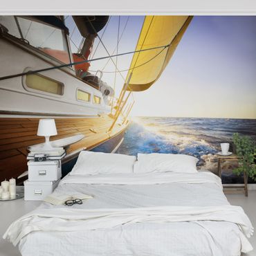 Wallpaper - Sailboat On Blue Ocean In Sunshine