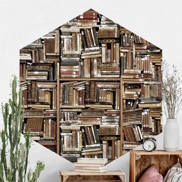 Self-adhesive hexagonal pattern wallpaper - Shabby Wall  Of Books