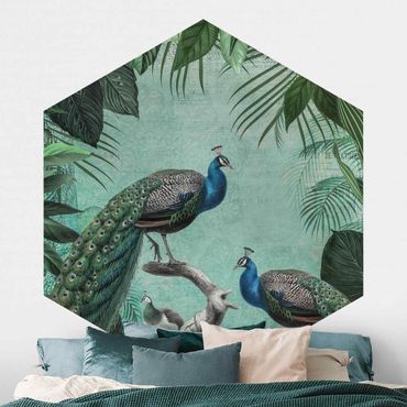Self-adhesive hexagonal pattern wallpaper - Shabby Chic Collage - Noble Peacock