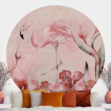Self-adhesive round wallpaper - Shabby Chic Collage - Flamingo