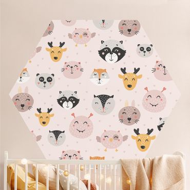 Self-adhesive hexagonal pattern wallpaper - Scandinavian Friendly Animal Faces
