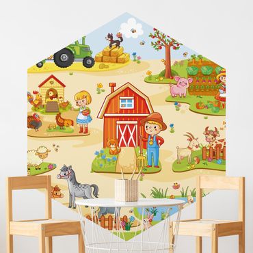 Self-adhesive hexagonal pattern wallpaper - Playoom Mat Farm - Farm Work Is Fun