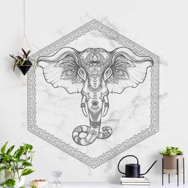 Self-adhesive hexagonal pattern wallpaper - Spiritual Elephant In Marble Look