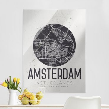Glass print - Amsterdam City Map - Retro