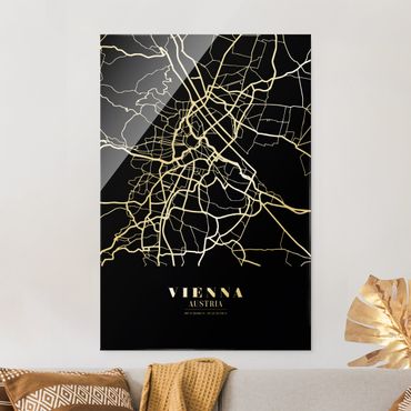 Glass print - Vienna City Map - Classic Black - Portrait format