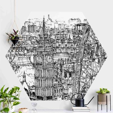Self-adhesive hexagonal pattern wallpaper - City Study - London Eye