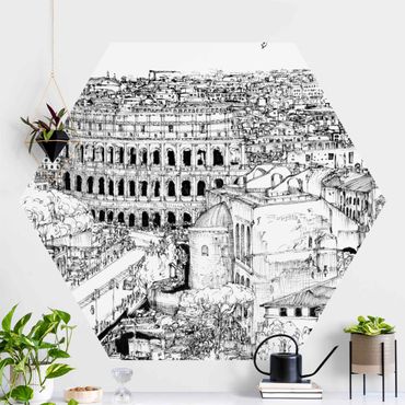 Self-adhesive hexagonal pattern wallpaper - City Study - Rome