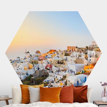 Self-adhesive hexagonal pattern wallpaper - Bright Santorini