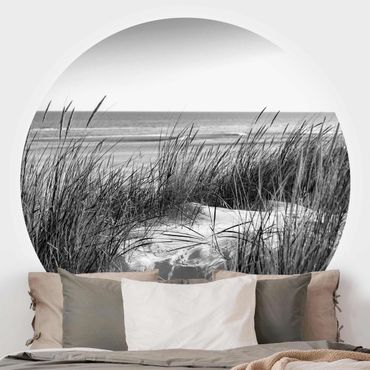 Self-adhesive round wallpaper beach - Beach Dune At The Sea Black And White