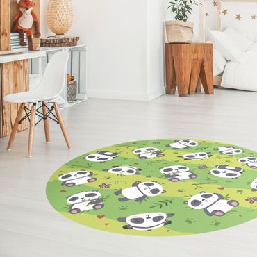 Vinyl Floor Mat round - Cute Panda On Green Meadow