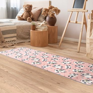 Rug - Cute Panda With Paw Prints And Hearts Pastel Pink