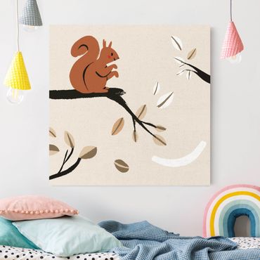 Natural canvas print - Cute Animal Illustration - Squirrel - Square 1:1