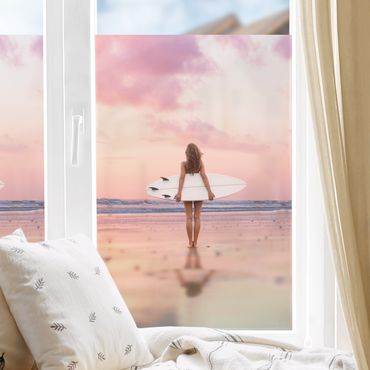 Window decoration - Surfer Girl With Board At Sunset