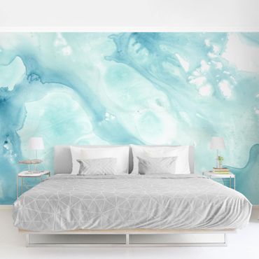Wallpaper - Emulsion In White And Turquoise I