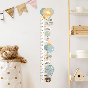 Wall sticker height chart for kids - Animals In Balloons With Customised Name Blue