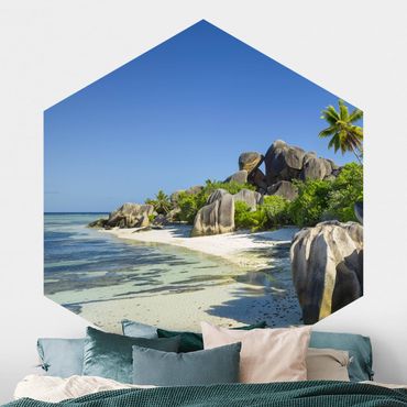 Self-adhesive hexagonal pattern wallpaper - Dream Beach Seychelles