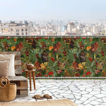Balcony privacy screen - Tropical Flowers With Monkeys