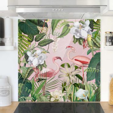 Splashback - Tropical Flamingos With Plants In Pink - Square 1:1