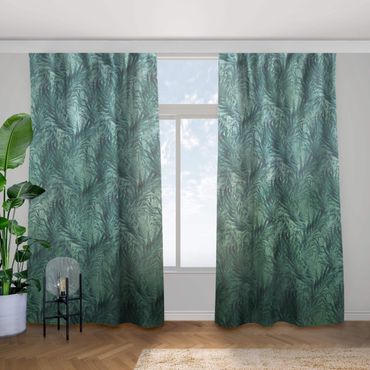 Curtain - Tropical Palm Leaves With Gradient Turquoise