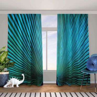Curtain - Tropical Plants Palm Leaf In Turquoise ll