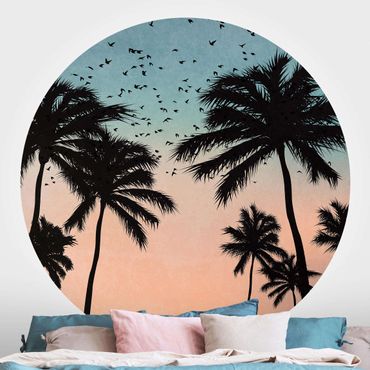 Self-adhesive round wallpaper - Tropical Sunrise In Blue Pink