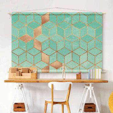 Tapestry - Turquoise White Golden Geometry