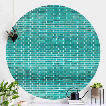 Self-adhesive round wallpaper - Turquoise Brick Wall