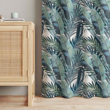 Curtain - Turquoise Leaves Jungle Pattern