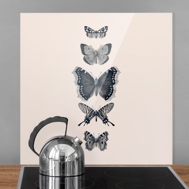 Splashback - Ink Butterflies On Beige Backdrop - Square 1:1